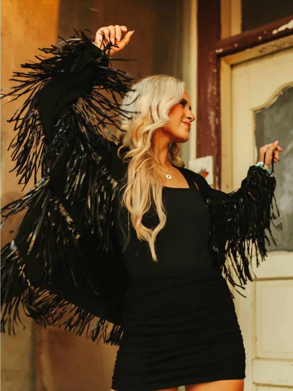 2 Fly Co. Fringe Fanatic Tuxedo Black Women's Cardigan 2/3X